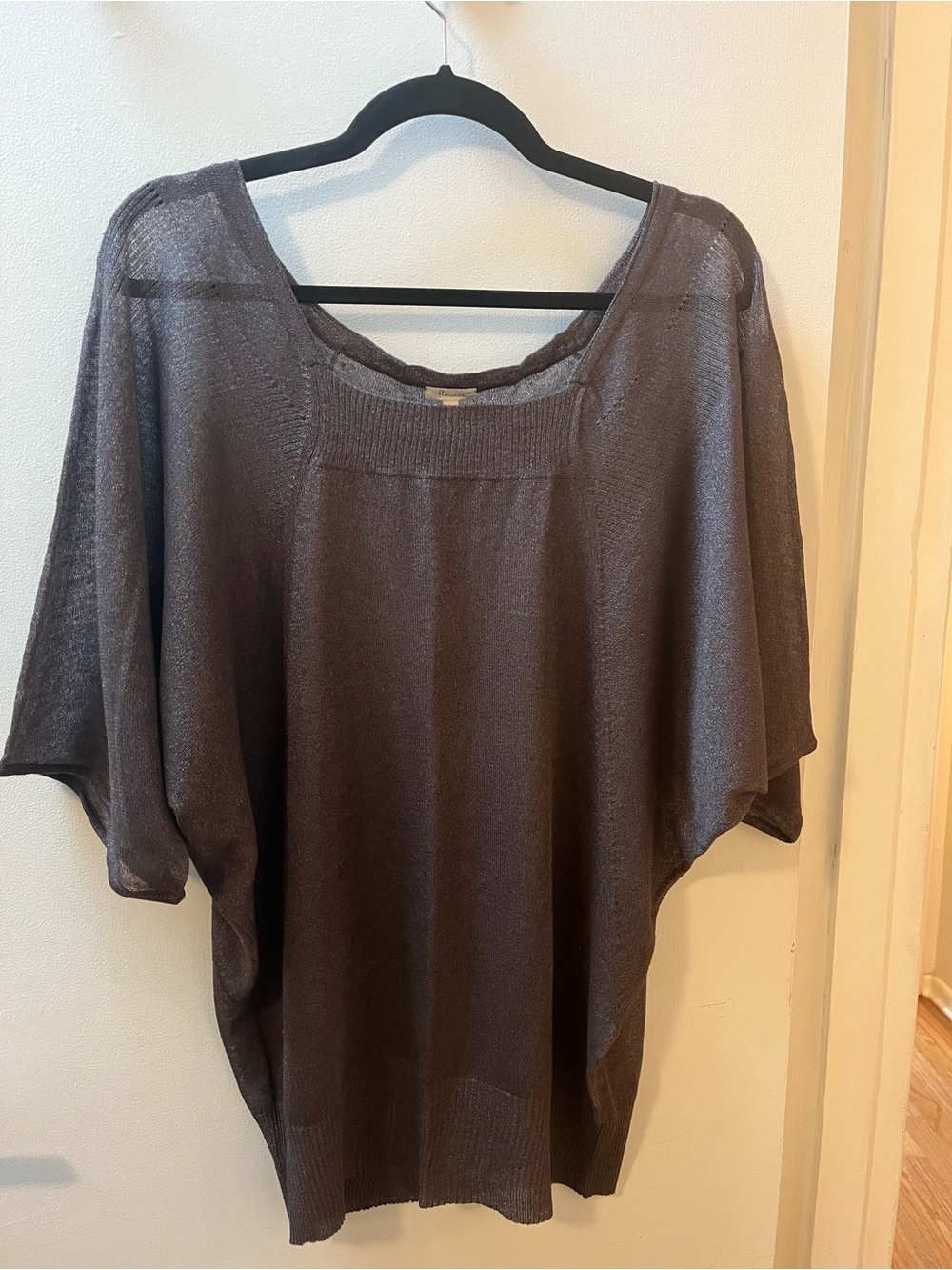 Flounce M/L Sheer Brown Dolman-Sleeve Women's Top